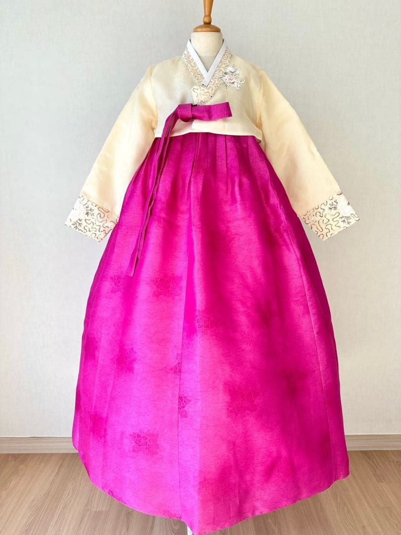 チマチョゴリ 美品 クリーム×赤紫 バスト100まで可能