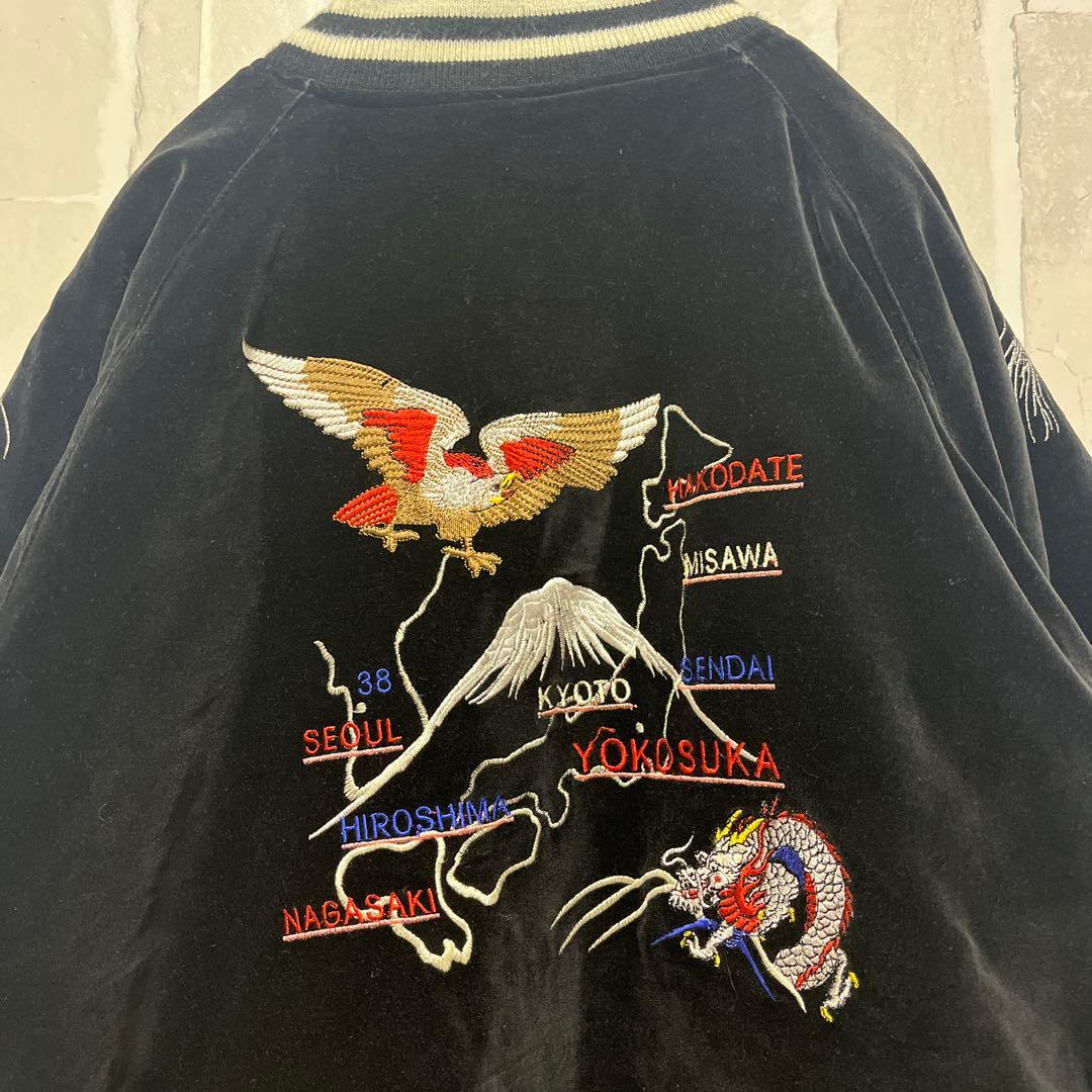 THIRDROW スカジャン ベロア 別珍 ドラゴン 富士山 刺繍ロゴ L 短丈
