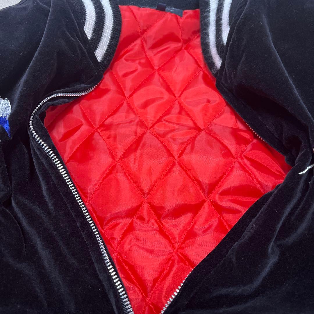 THIRDROW スカジャン ベロア 別珍 ドラゴン 富士山 刺繍ロゴ L 短丈