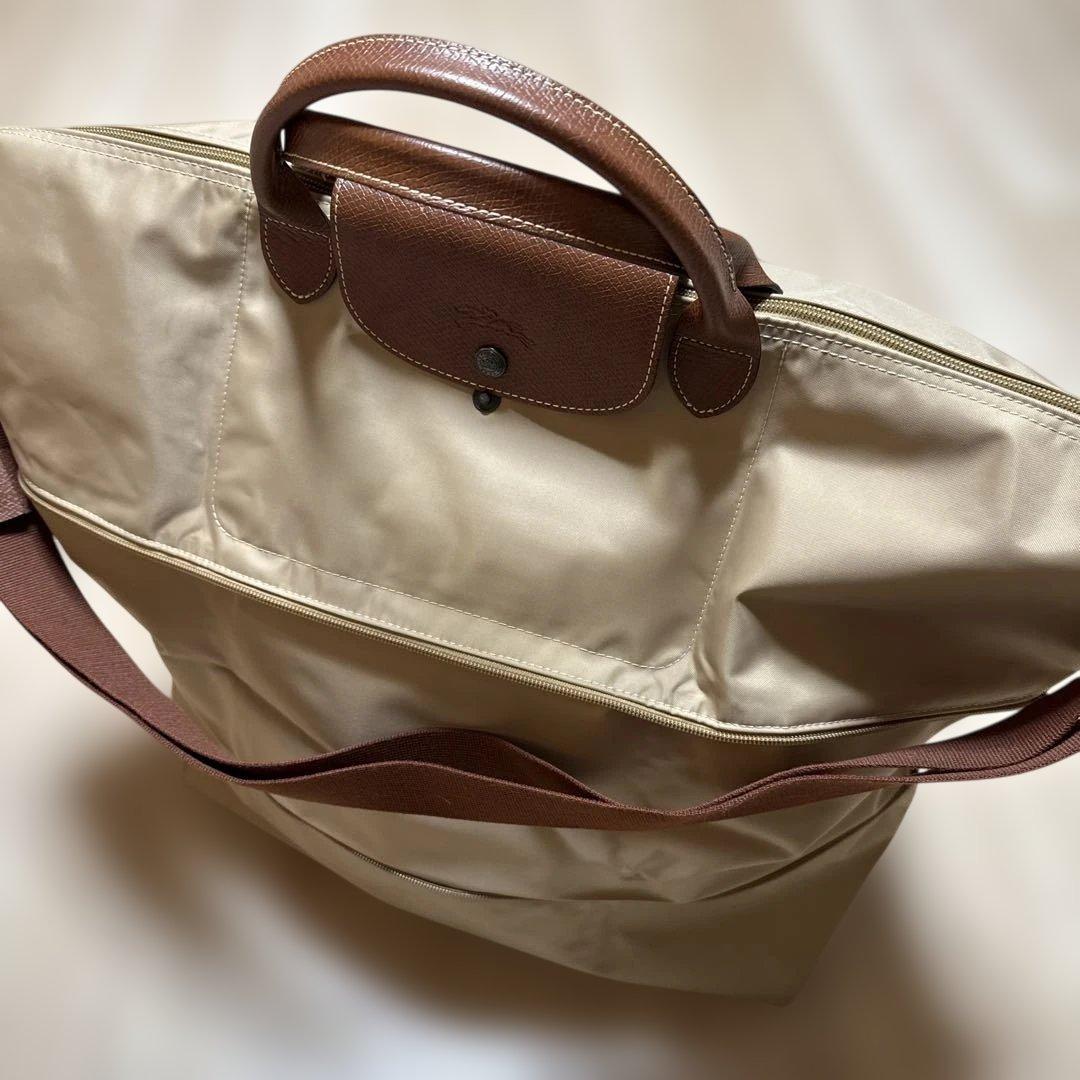 ロンシャンベージュ ナイロンレザーボストンバッグトラベルバッグショルダー付き