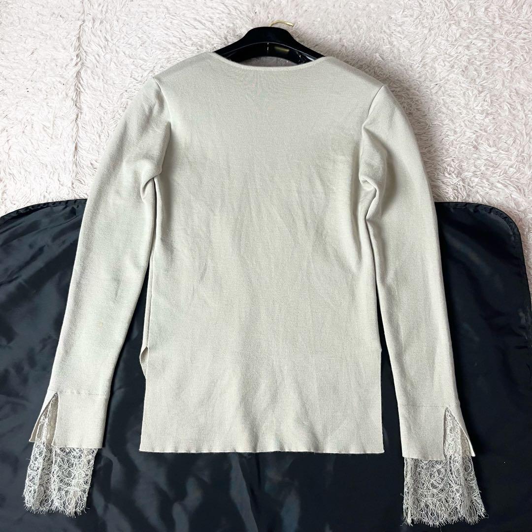 フォクシー カシミヤ カシミア シルク ニット セーター レース袖 ベージュ M