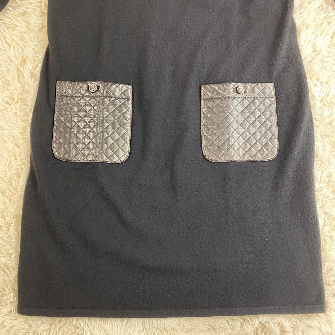 シャネル　長袖　ニットワンピース　黒　キルティング　XL相当　40サイズ