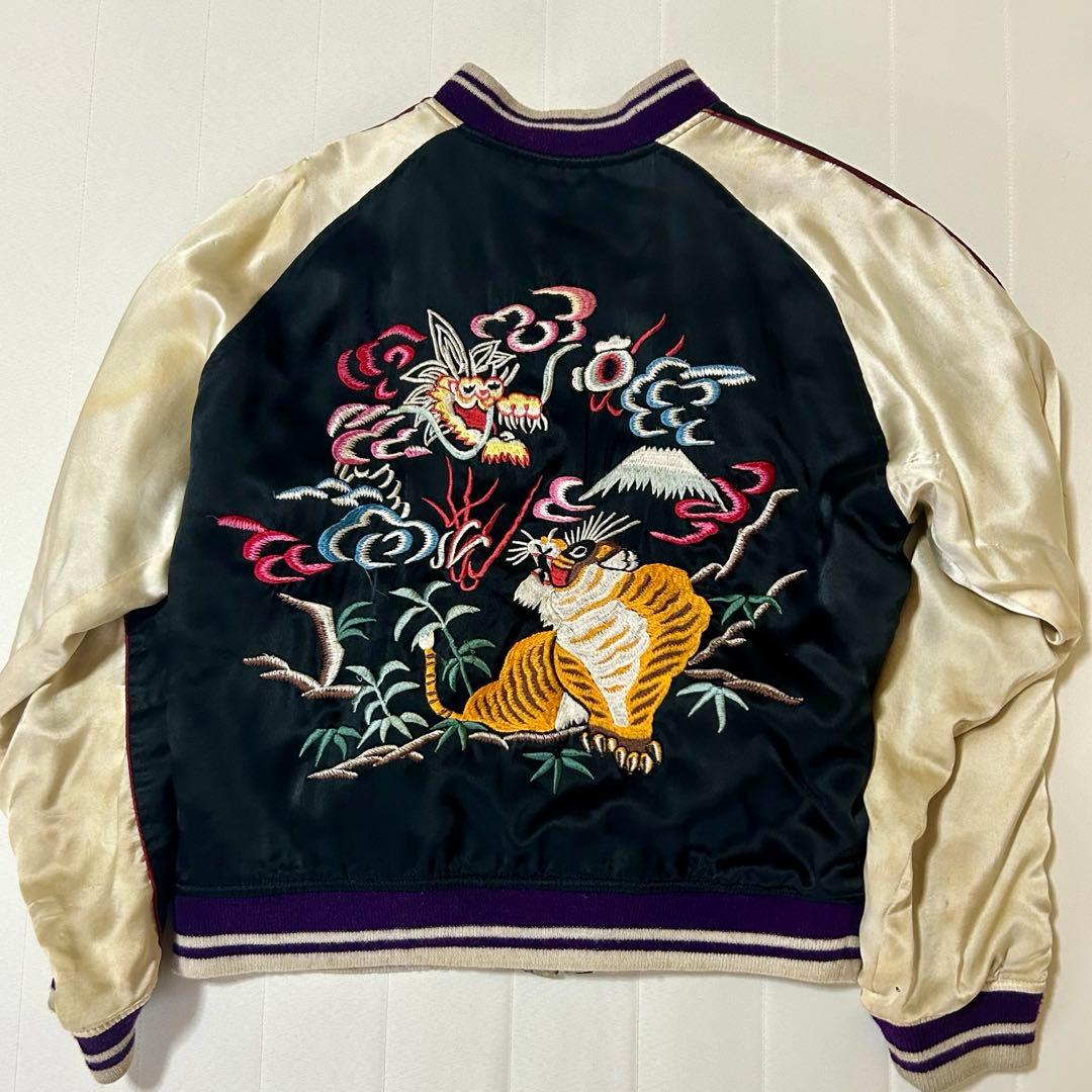 スカジャン ☆ドラゴン虎 舞子 刺繍 リバーシブル ヴィンテージ シルク