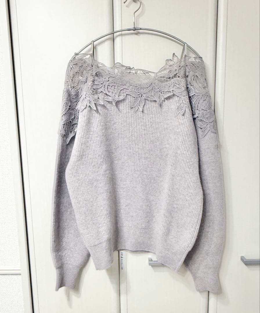 fray i.d レーストリム　オフショルニット　レースニット