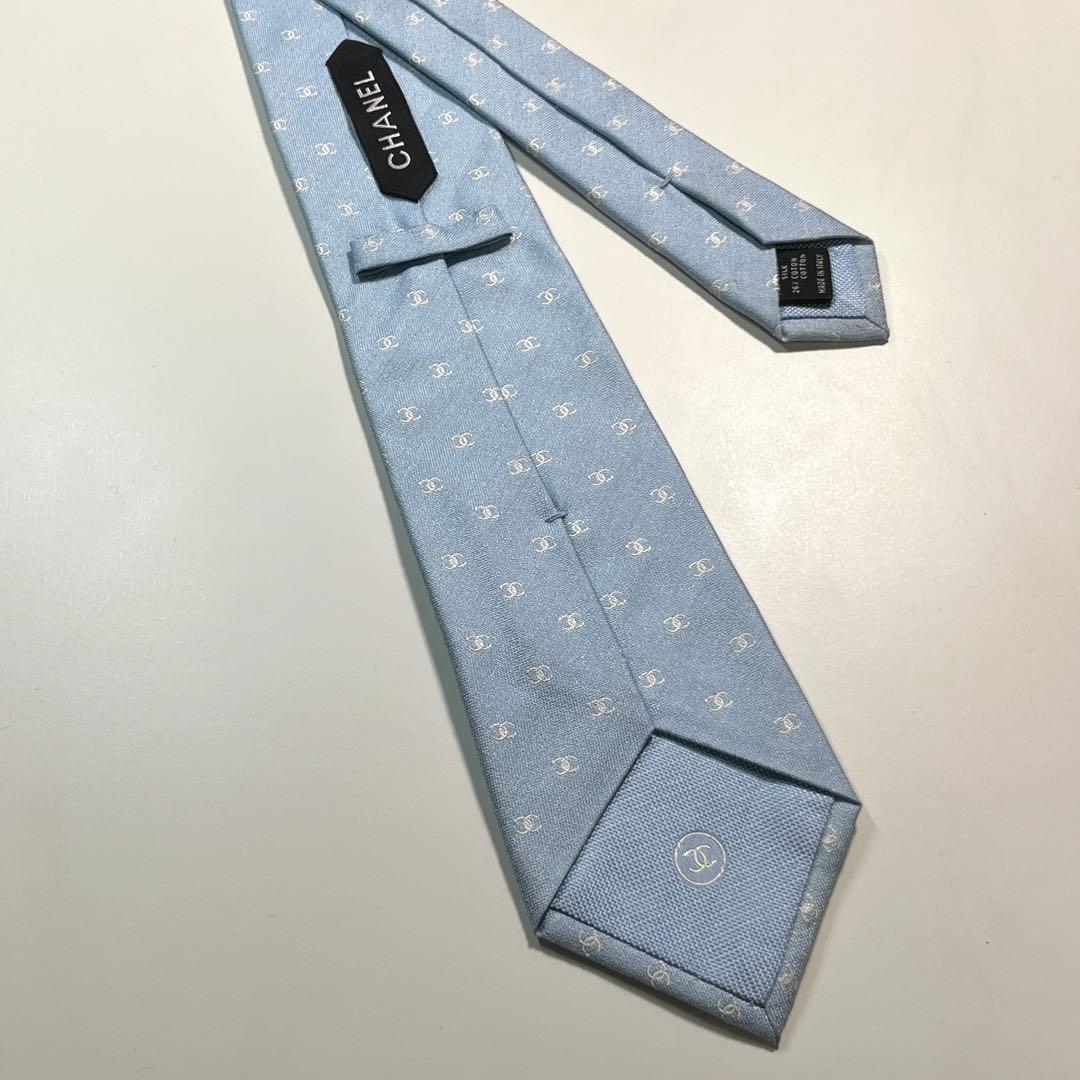 希少✨美品✨ CHANEL シャネル　ネクタイ　ココマーク　ライトブルー