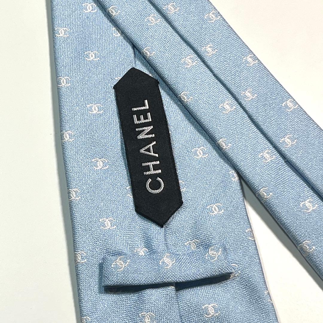 希少✨美品✨ CHANEL シャネル　ネクタイ　ココマーク　ライトブルー