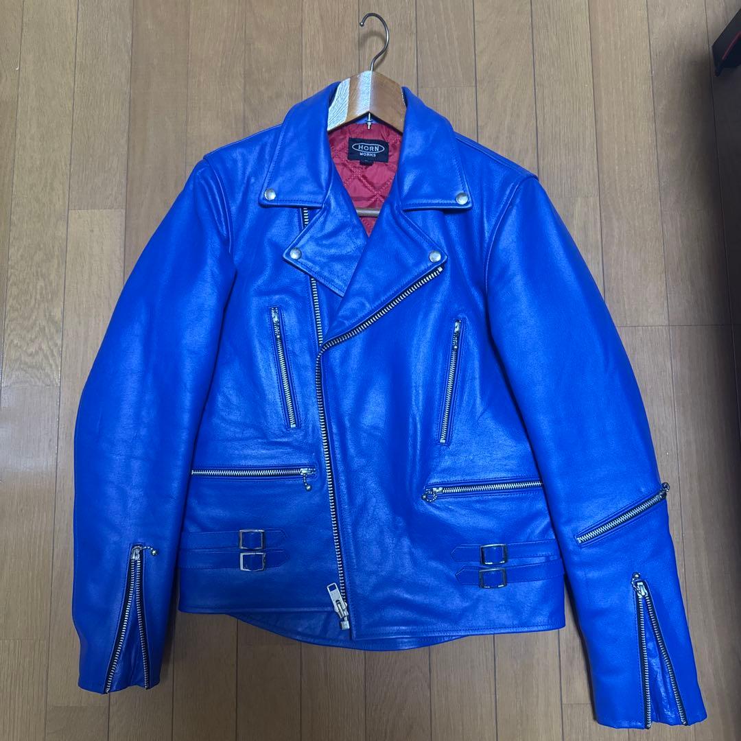 HORN WORKS ダブルライダースジャケット 青