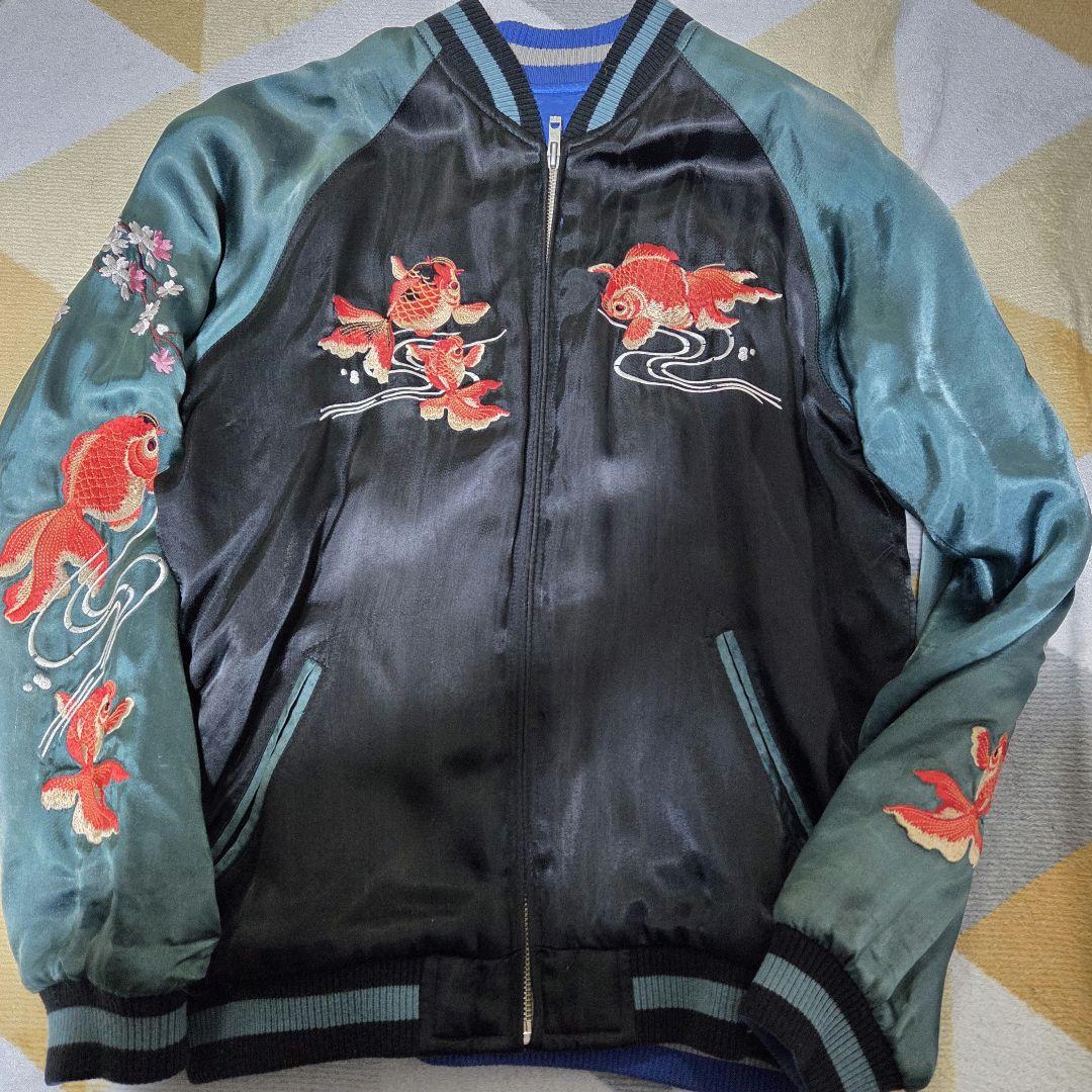 花旅楽団　SCRIPT　スカジャン　金魚　グリーン　リバーシブル