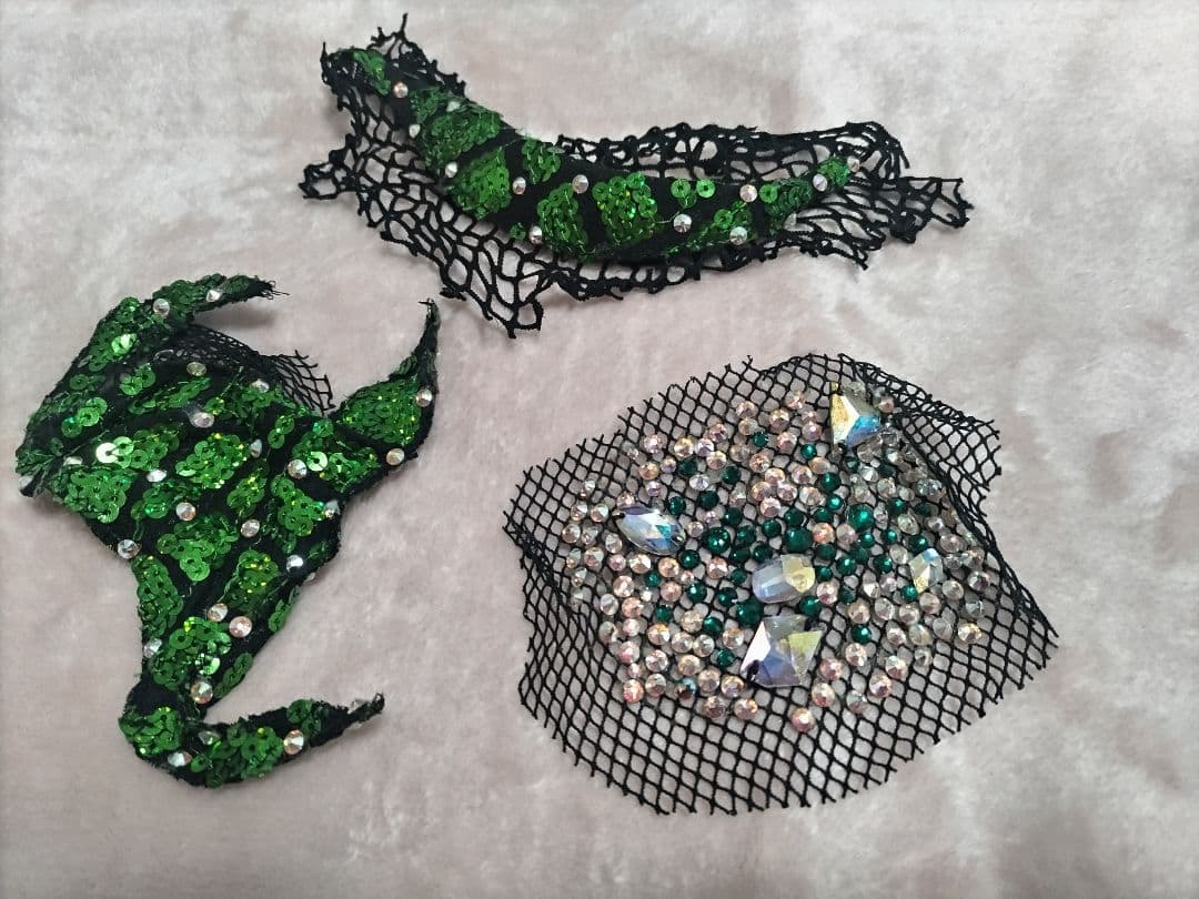 【期間限定値下げ・パソスカート有り】黒と緑のエレガントなラテンドレス