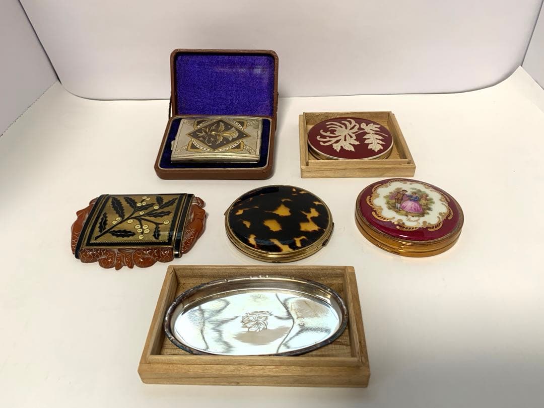 鼈甲　銀製　金彩　ミラー　鏡　ミニコン　小物入れ　まとめ　アンティーク　送料込み