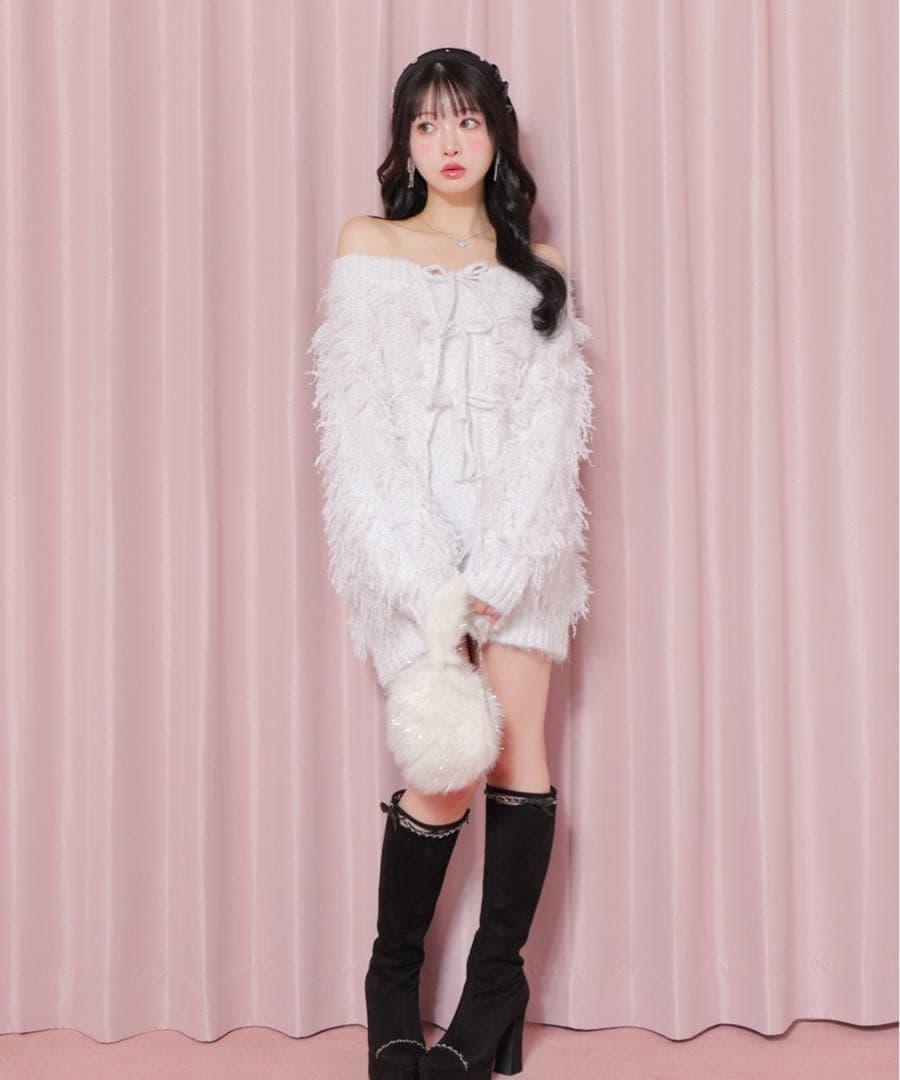 M me eme エムミーエメ　フリンジニットワンピース