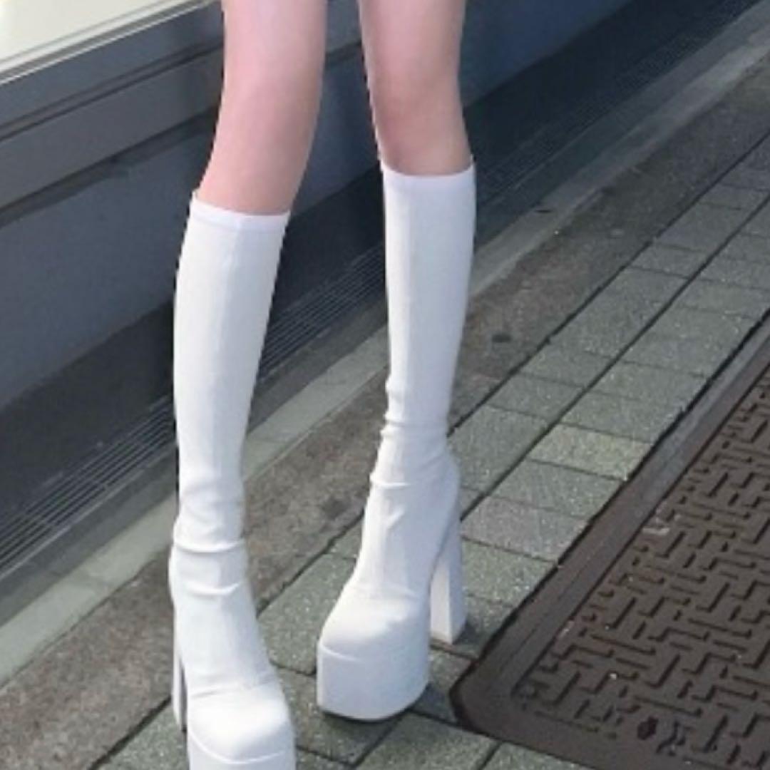 Darich ストレッチレザーロングブーツ アイボリー