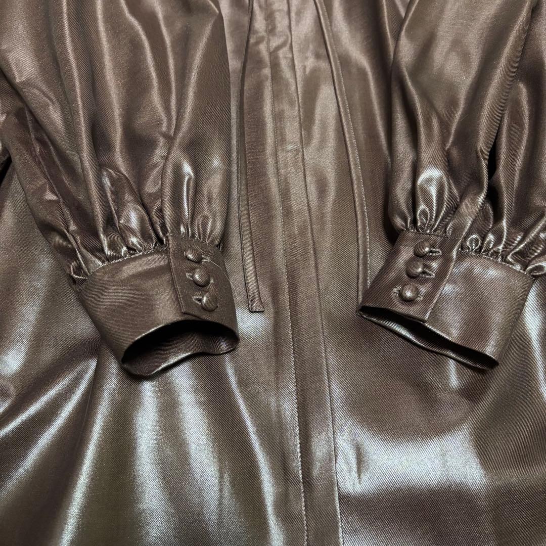 テーロプランTELOPLAN ドロストジップアップオーバーサイズシャツブラウン