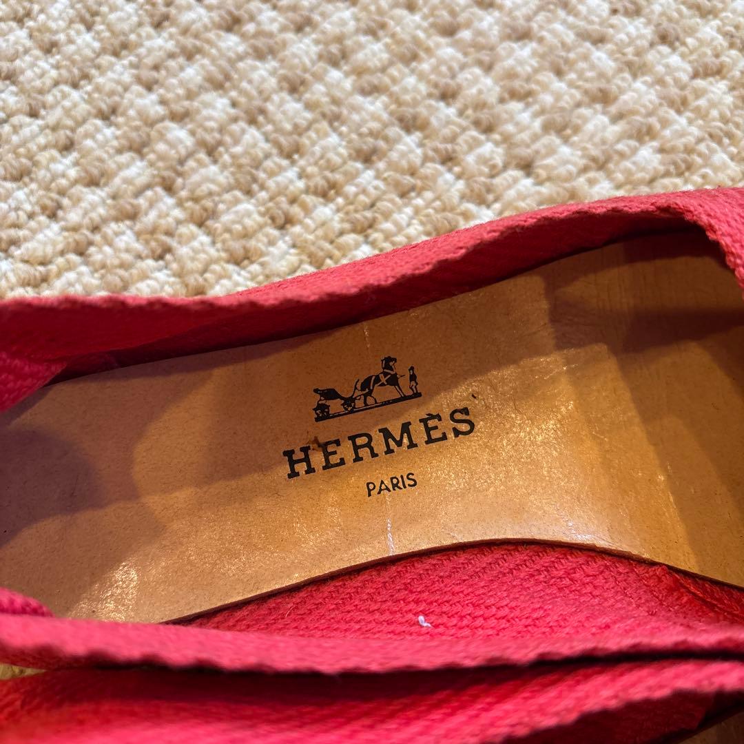 HERMES レッド エスパドリーユ イルカ刺繍