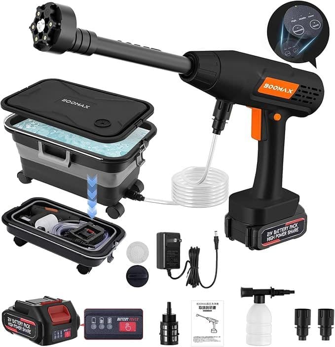 高圧洗浄機 折り畳み コードレス 充電式 30000mAh 3段階水压調節