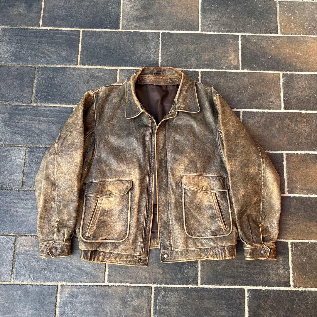 雰囲気抜群 90s 短丈 レザージャケット vintage ブラウン 古着 A2