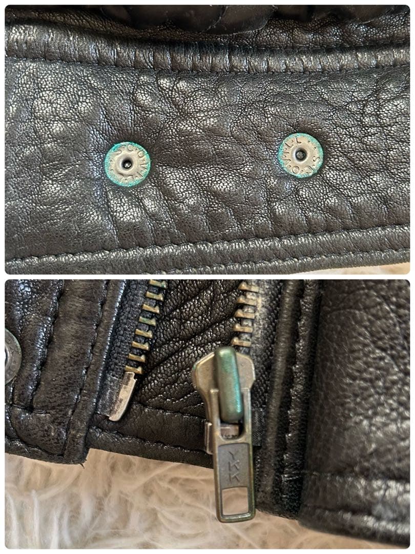 90s ixi:z レザージャケット ブルゾン シワ加工 短丈 羊革 中綿 L