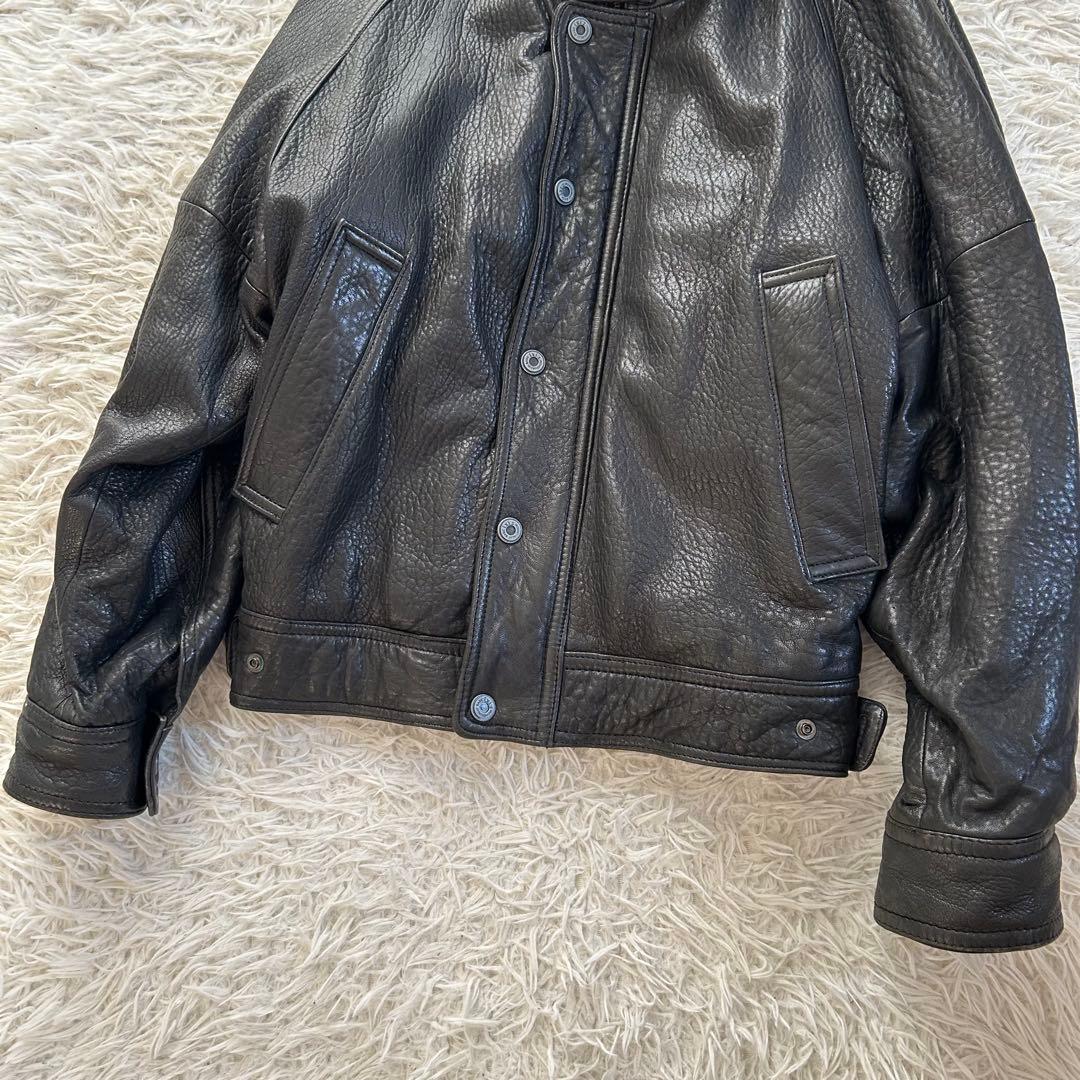 90s ixi:z レザージャケット ブルゾン シワ加工 短丈 羊革 中綿 L
