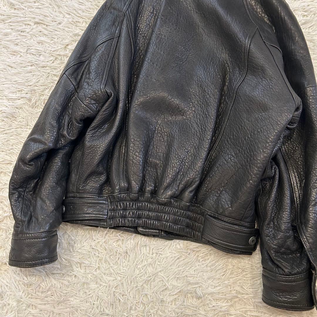 90s ixi:z レザージャケット ブルゾン シワ加工 短丈 羊革 中綿 L