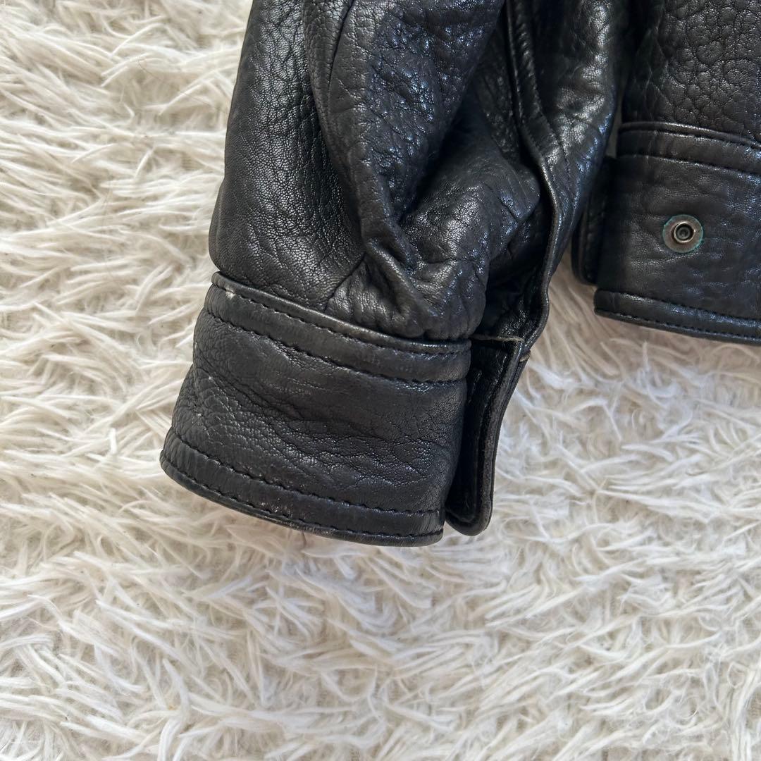 90s ixi:z レザージャケット ブルゾン シワ加工 短丈 羊革 中綿 L