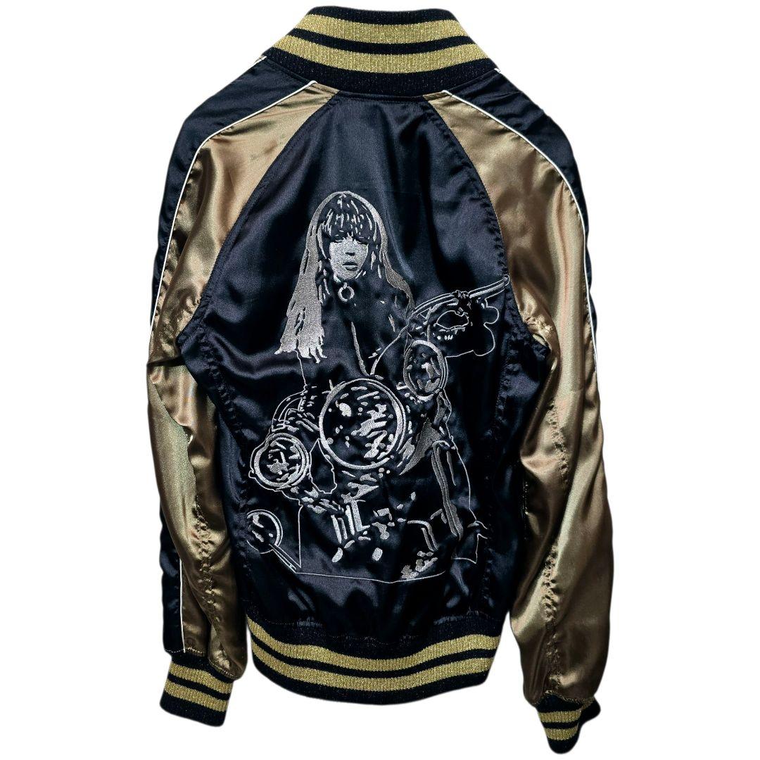 HYSTERIC GLAMOUR ヒスガール スカジャン バイクガール 黒×金