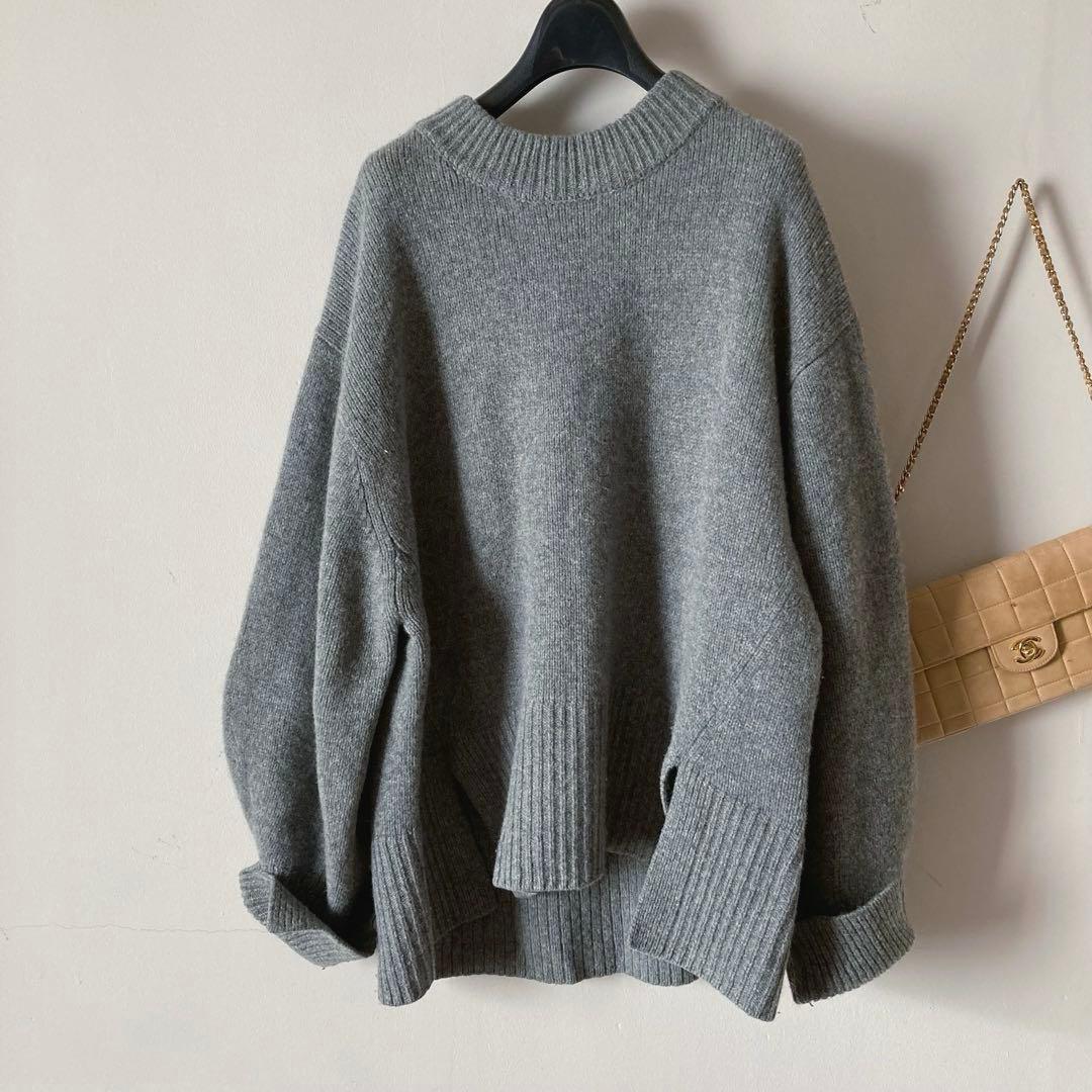 アダムエロペ＊ふわとろカシミヤウール たっぷり肉厚ボリューム袖ワイドニット