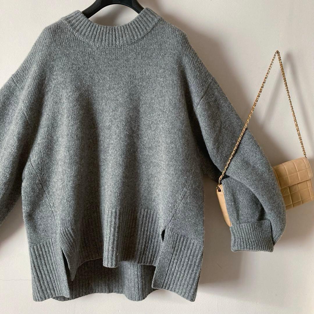 アダムエロペ＊ふわとろカシミヤウール たっぷり肉厚ボリューム袖ワイドニット