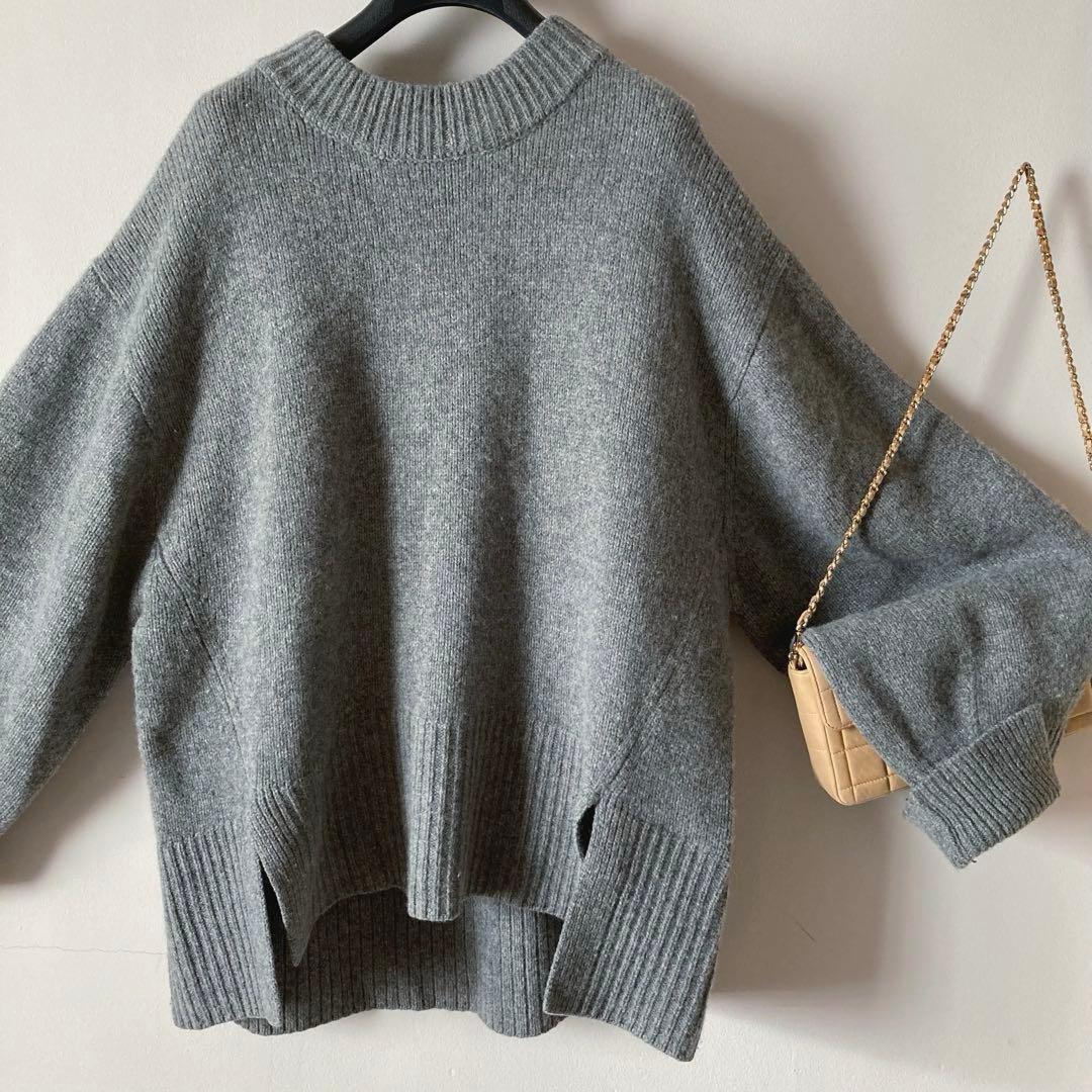 アダムエロペ＊ふわとろカシミヤウール たっぷり肉厚ボリューム袖ワイドニット