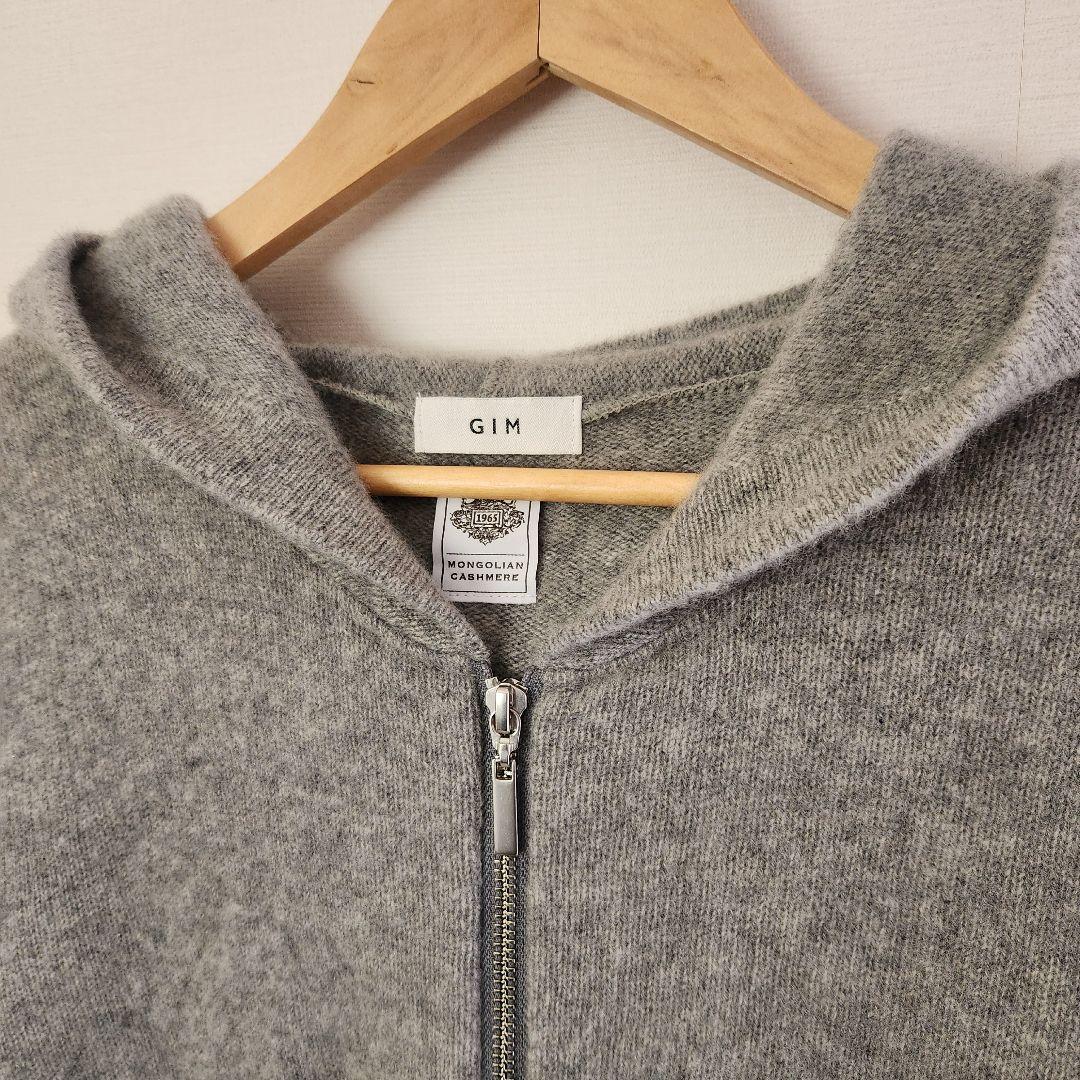 美品◆GIM ジム ニット ハイゲージ パーカー ダブルジップ カシミヤ L