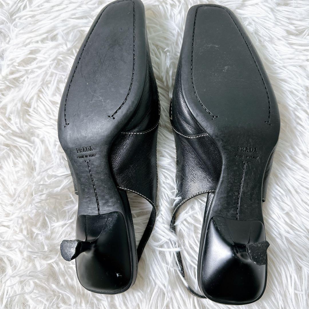 美品✨PRADA ミュール バックストラップ サンダル ヒール ロゴ 23.5