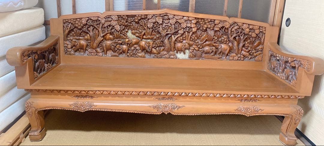 応接セット　アジアンスタイル 木製　象の彫刻