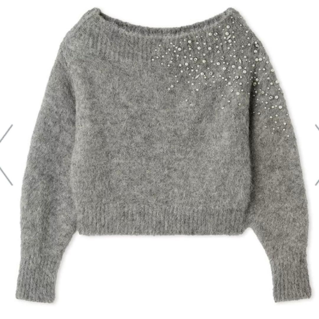 フレイアイディー　アルパカシャギービジューオフショルニット