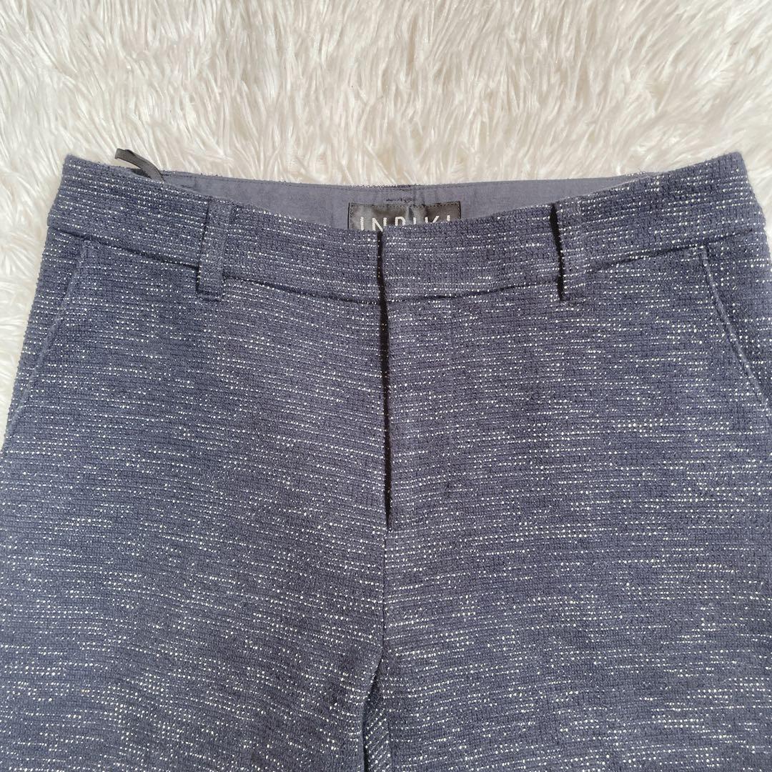 インディヴィ　ノーカラージャケット　セットアップ　ネイビー　ツイード　XS