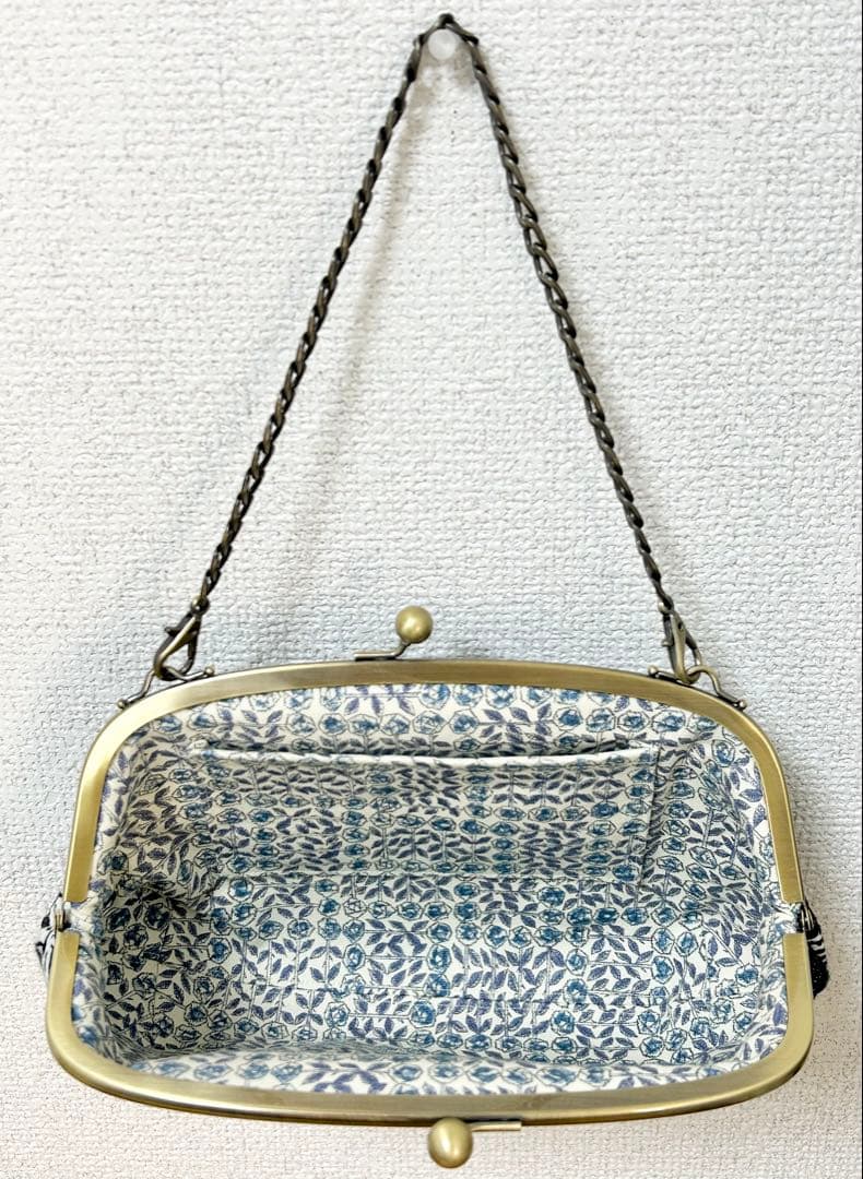 ハンドメイド がま口バッグ ポーチ クラッチ rosy ネイビー　ミナペルホネン