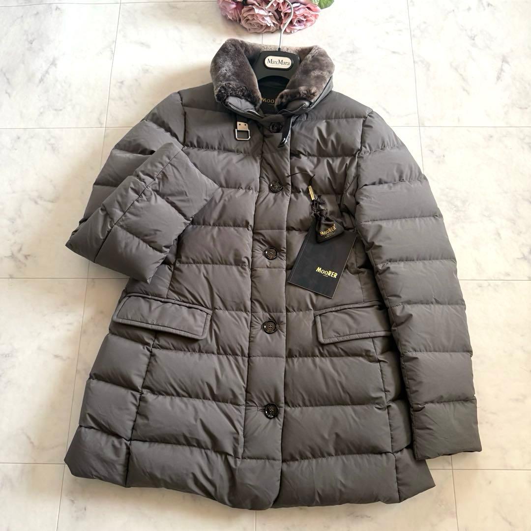 希少★MooRER エレッタ ダウンコート ファー付き 軽量 42 ブラウン