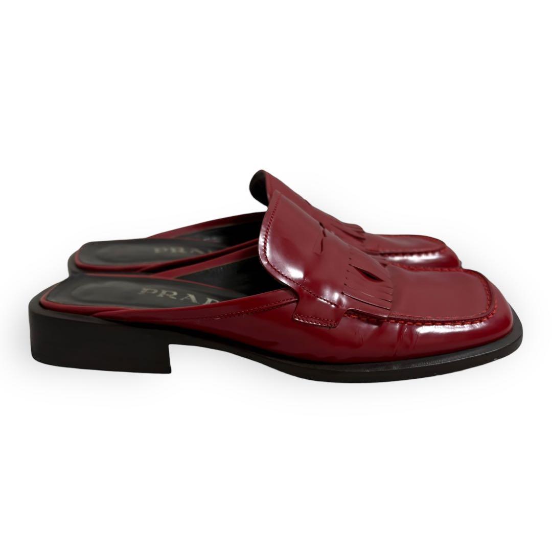 靴 99SS PRADA square toe leather mules red