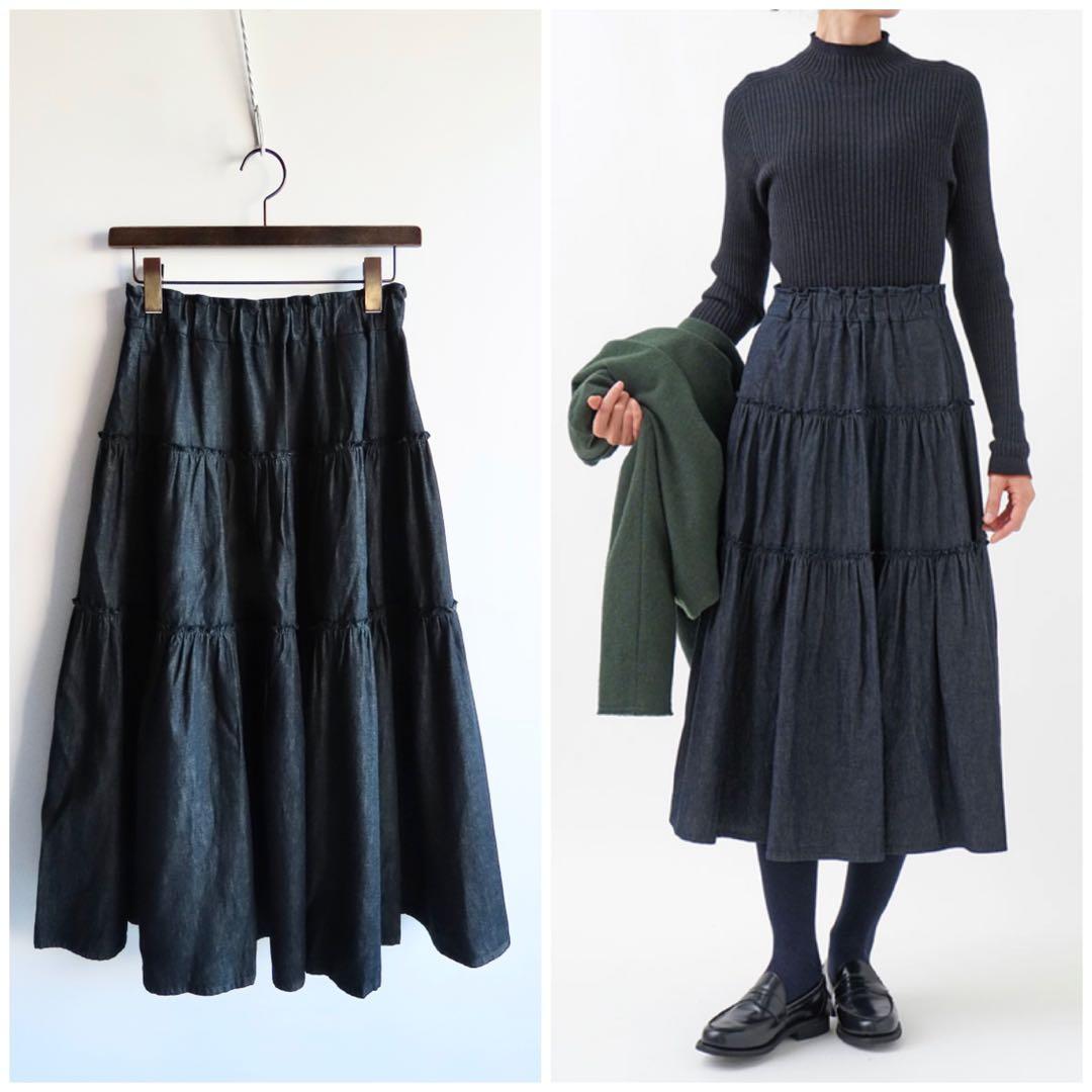 極美品 現行販売品 パラスパレス ムラ糸ダンガリーティアードスカート 0