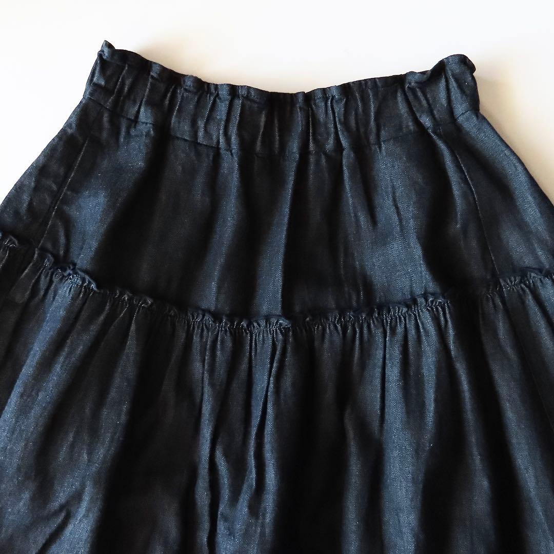 極美品 現行販売品 パラスパレス ムラ糸ダンガリーティアードスカート 0
