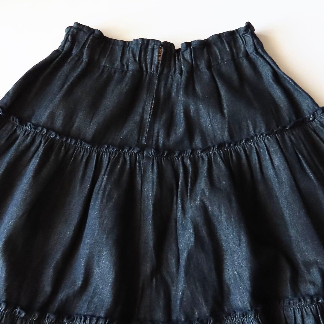 極美品 現行販売品 パラスパレス ムラ糸ダンガリーティアードスカート 0