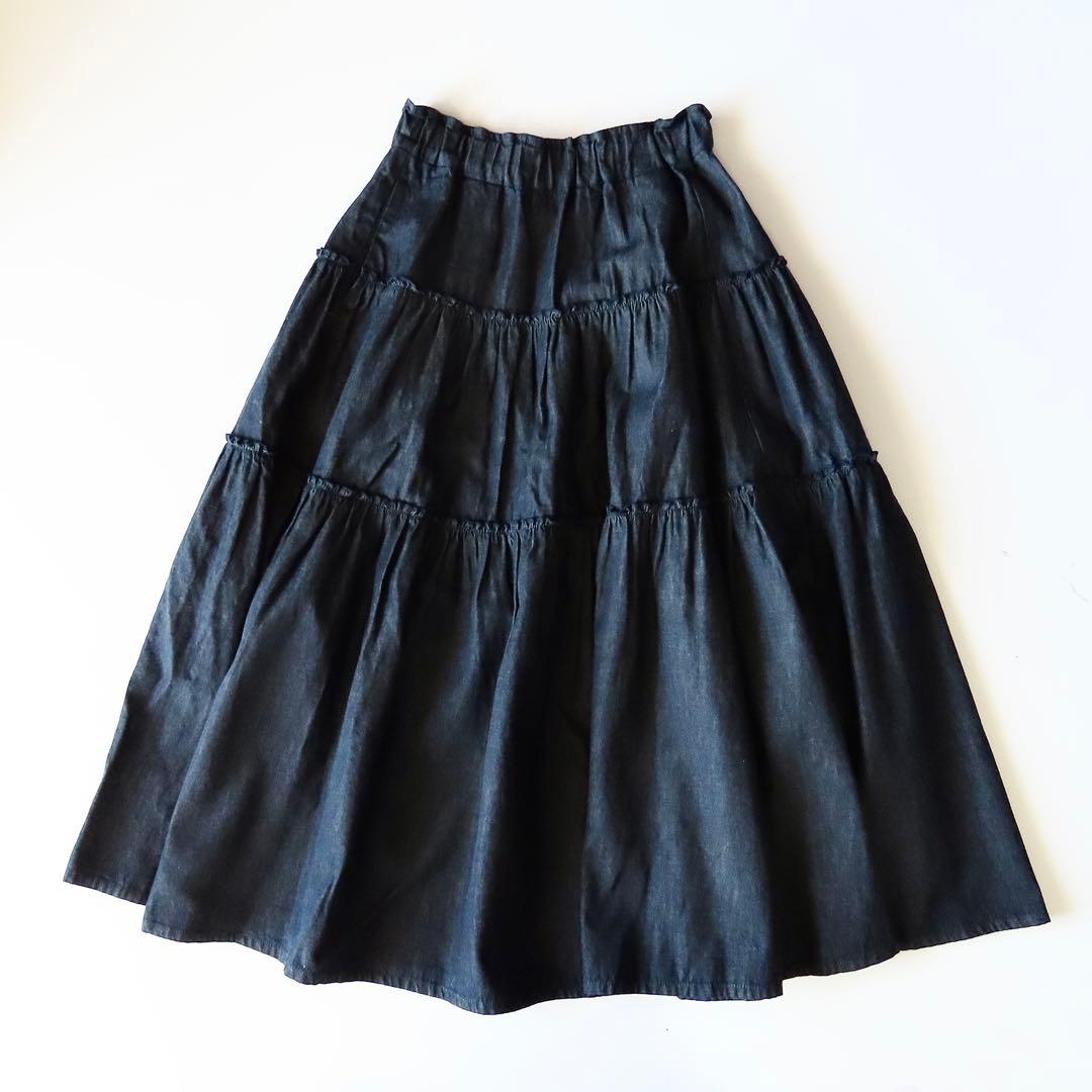 極美品 現行販売品 パラスパレス ムラ糸ダンガリーティアードスカート 0