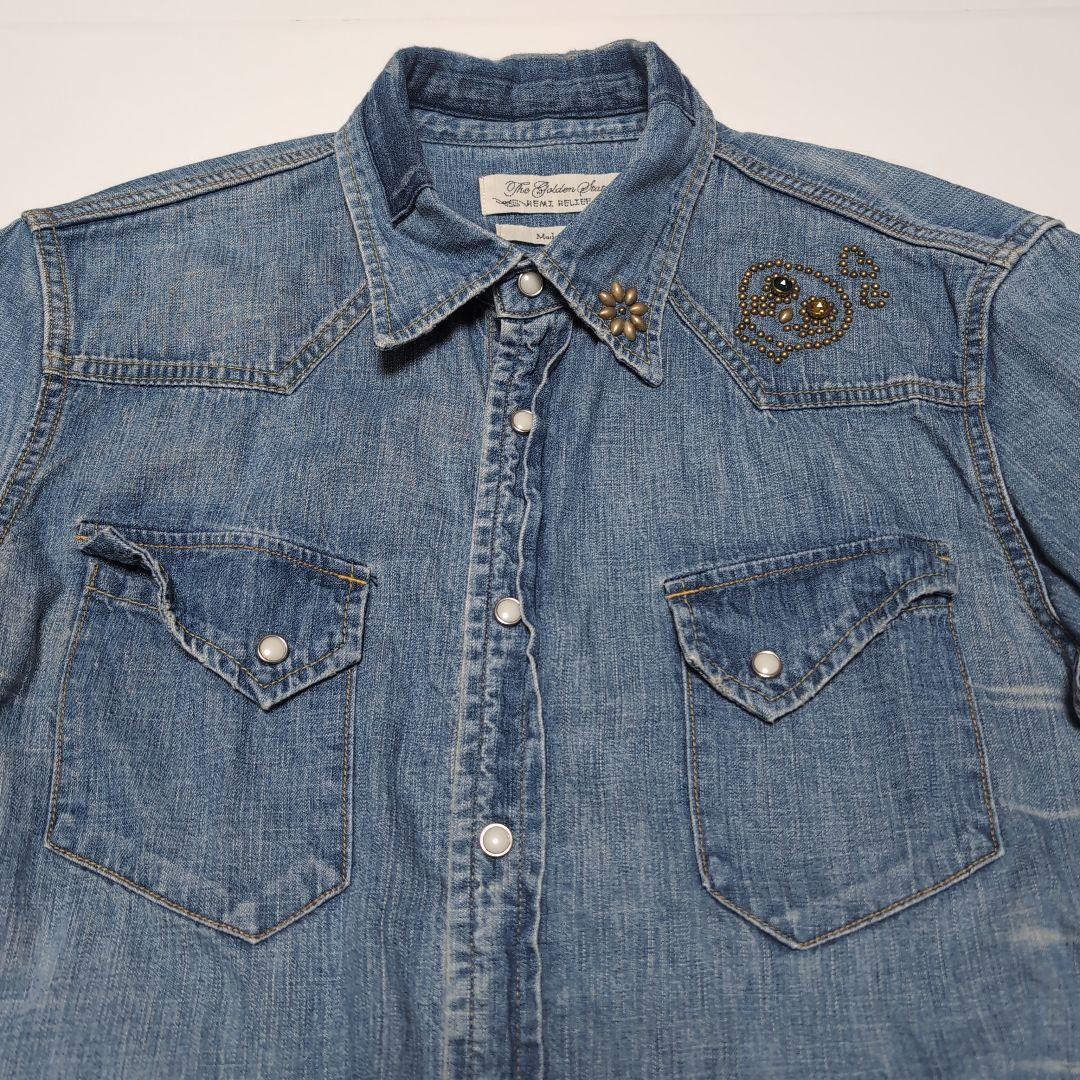 レミレリーフ REMI RELIEF メタルスタッズ デニムシャツ XL スカル