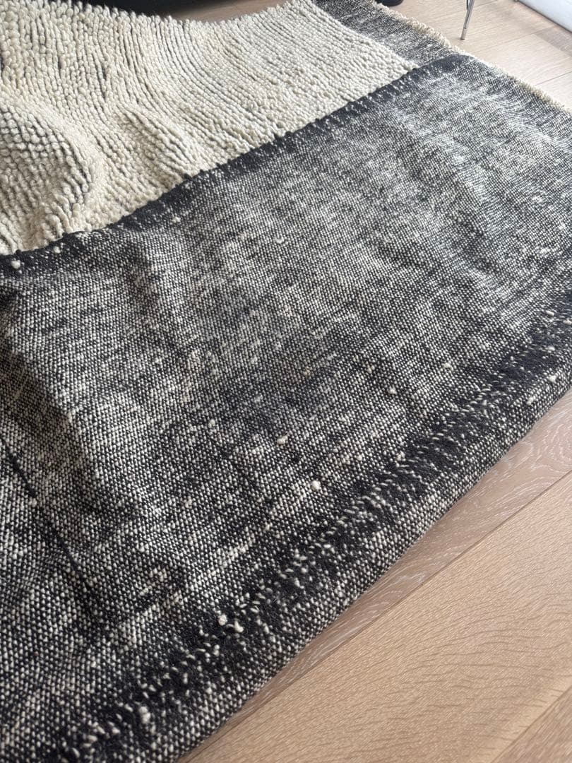 トルコ ウールラグ アイボリー ダークグレー　キリム