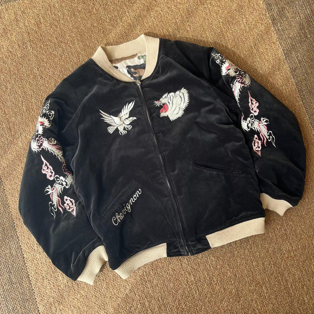 90s 別珍 スカジャン ピンクロ vintage 鷹 虎（検 50s 60s