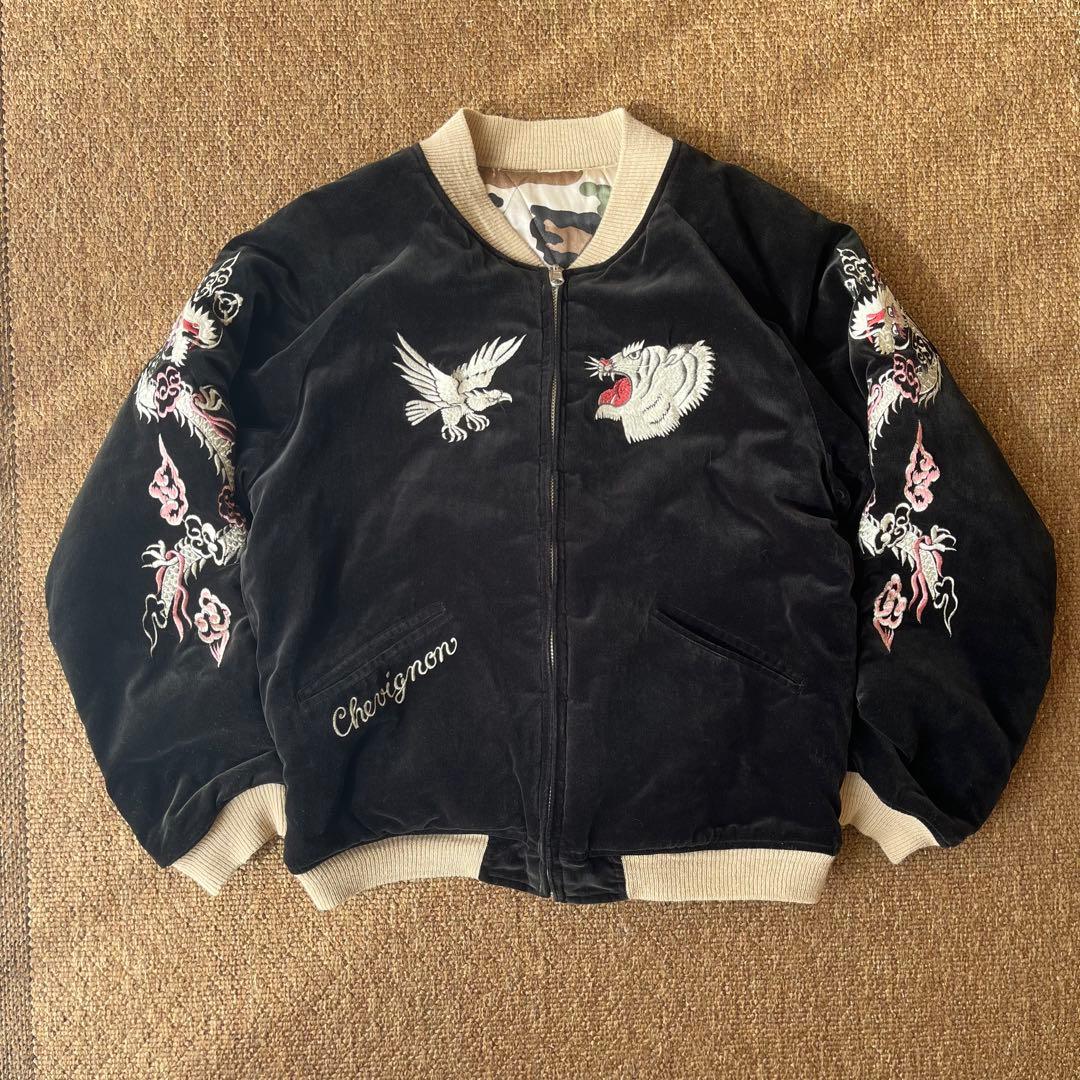 90s 別珍 スカジャン ピンクロ vintage 鷹 虎（検 50s 60s