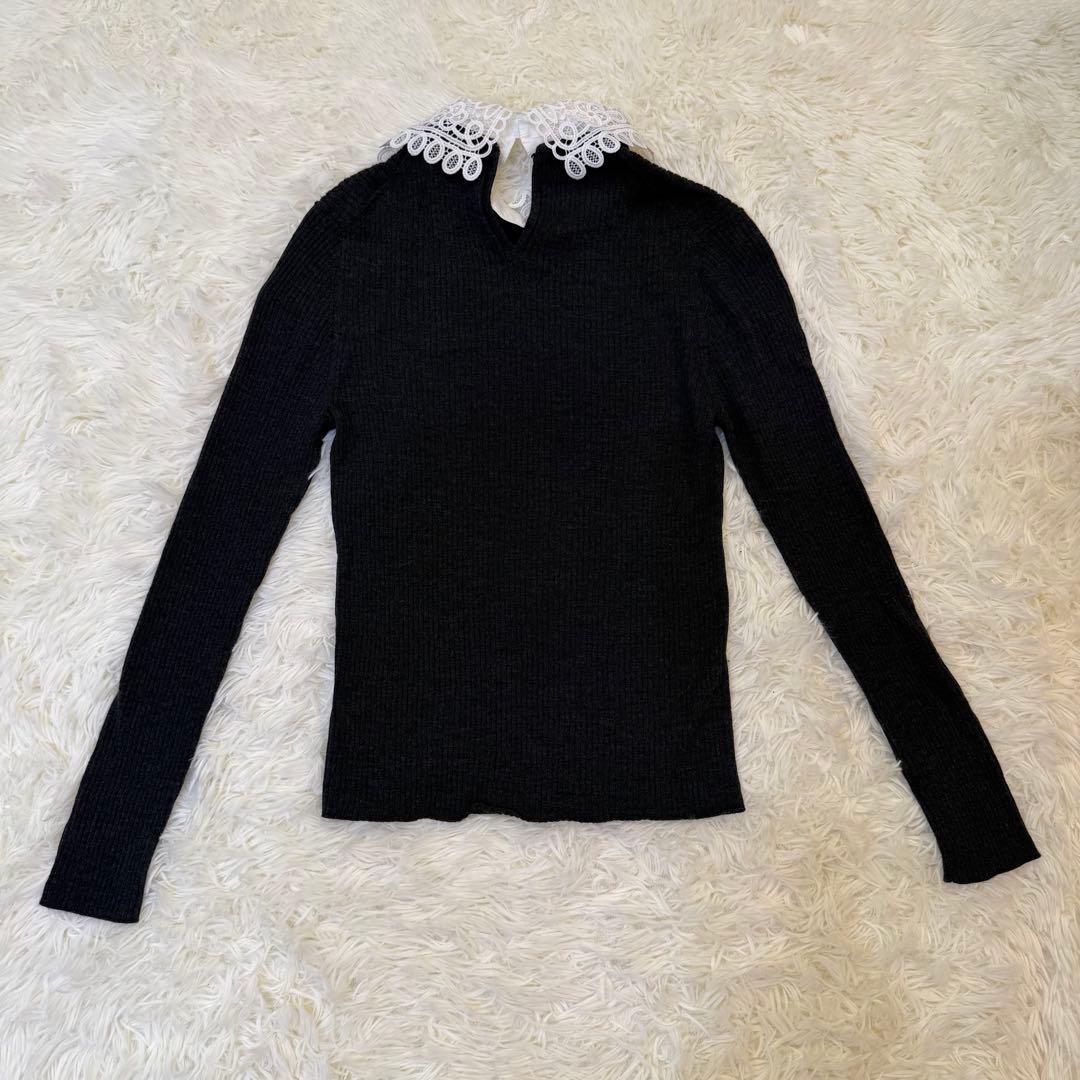 ユナイテッドアローズ レディ2WAYニット レース襟取外し可能 グレー