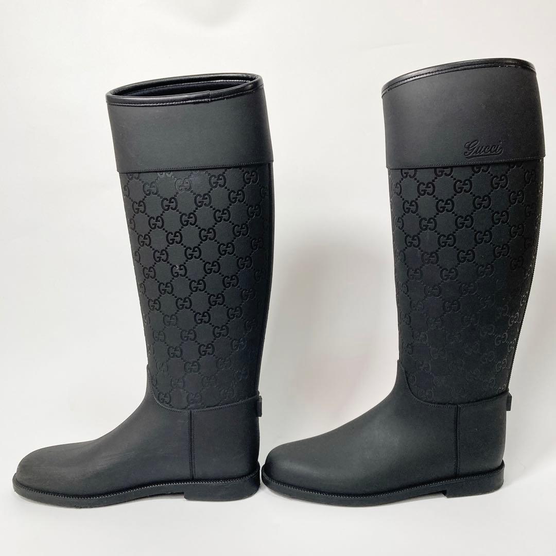 GUCCI グッチ レインブーツ GG柄 36 23cm ブラック