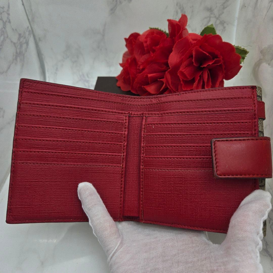 【希少】 GUCCI グッチ 折り財布 財布 GG スプリーム ベルト レッド
