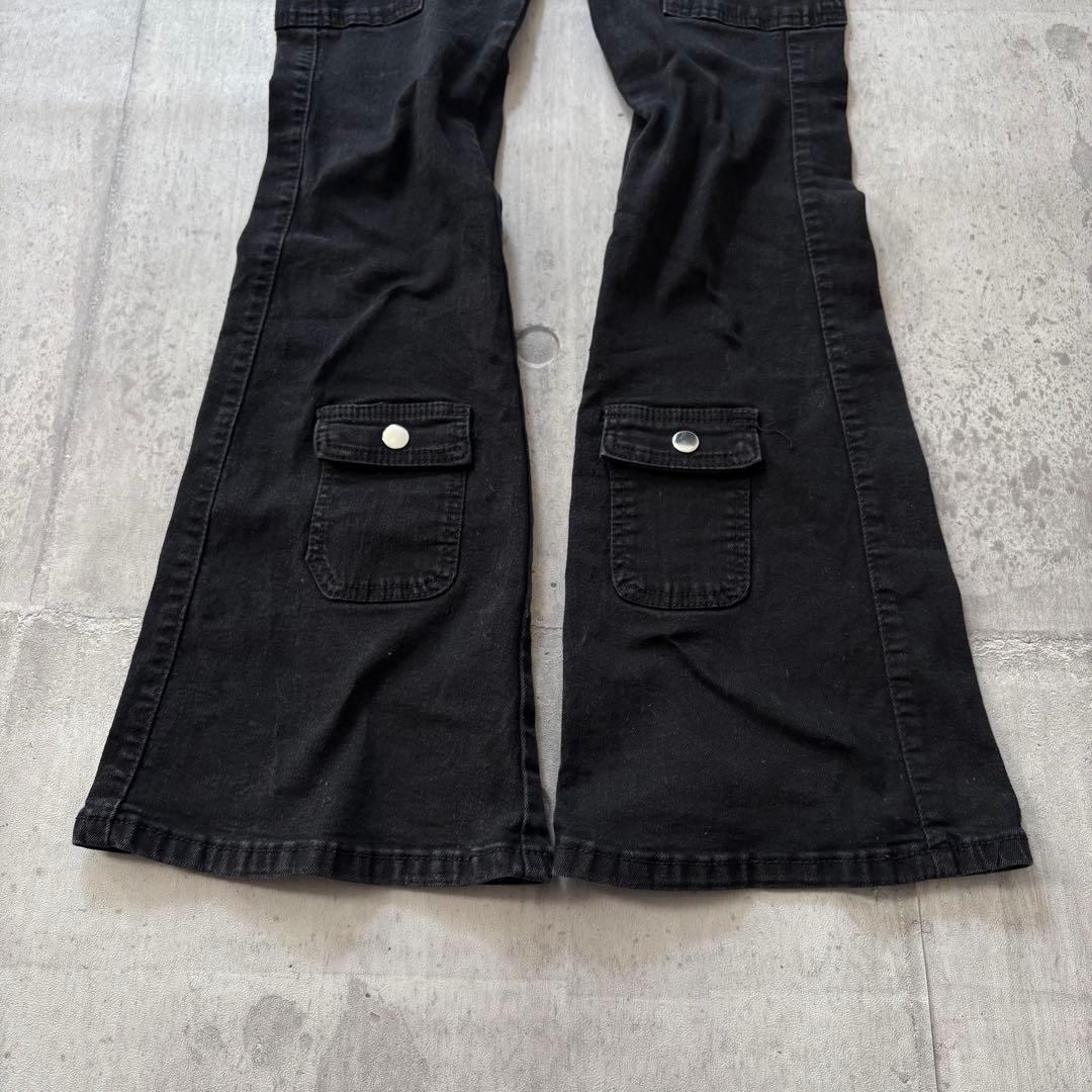 パンツ y2k opium flare black denim cargo pants