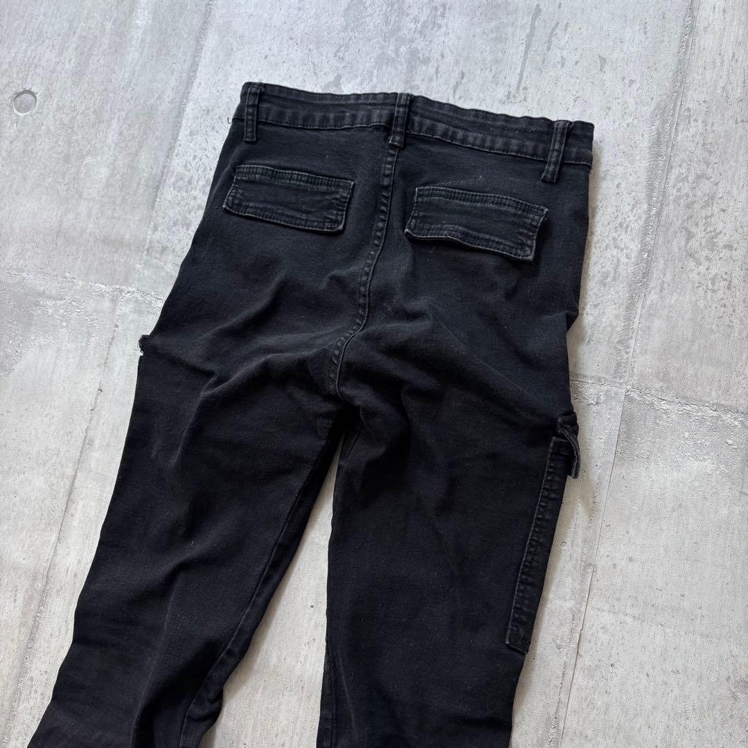 パンツ y2k opium flare black denim cargo pants