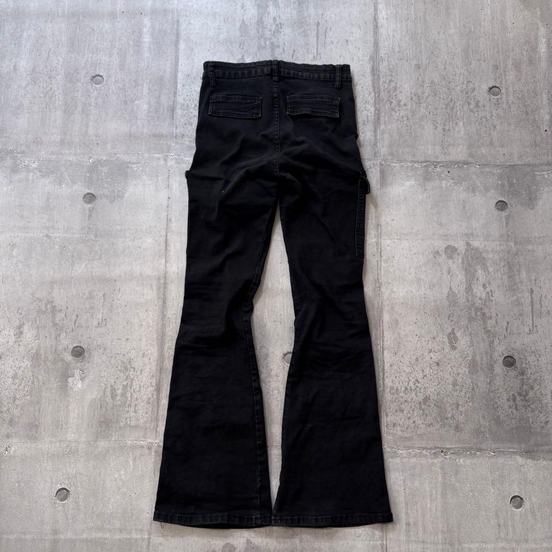 パンツ y2k opium flare black denim cargo pants